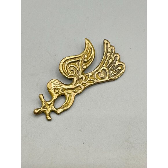 Brutalist Brass Brooch Angel with Star Artistic Design Vintage Handcrafted - Picture 2 of 6
